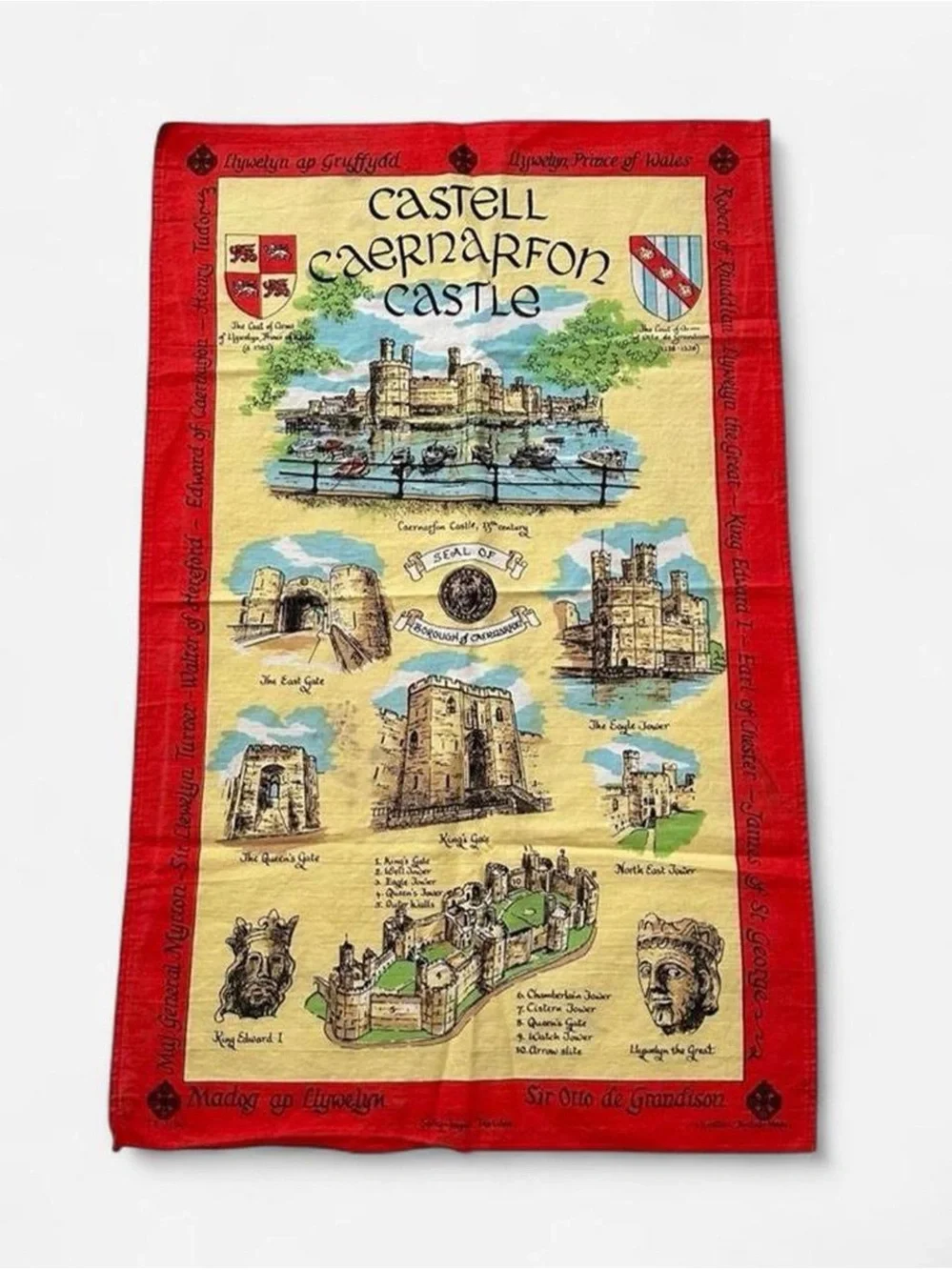 Vintage 1990s Castell Caernarfon Castle Red and Cream Decorative wall hang